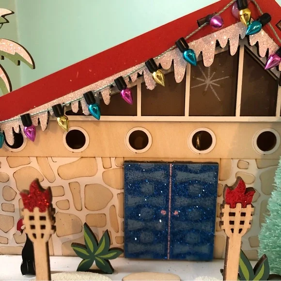 NEW NWT World Market Midcentury House LED Light Up Christmas Oasis Cat Lounge - Picture 6 of 10